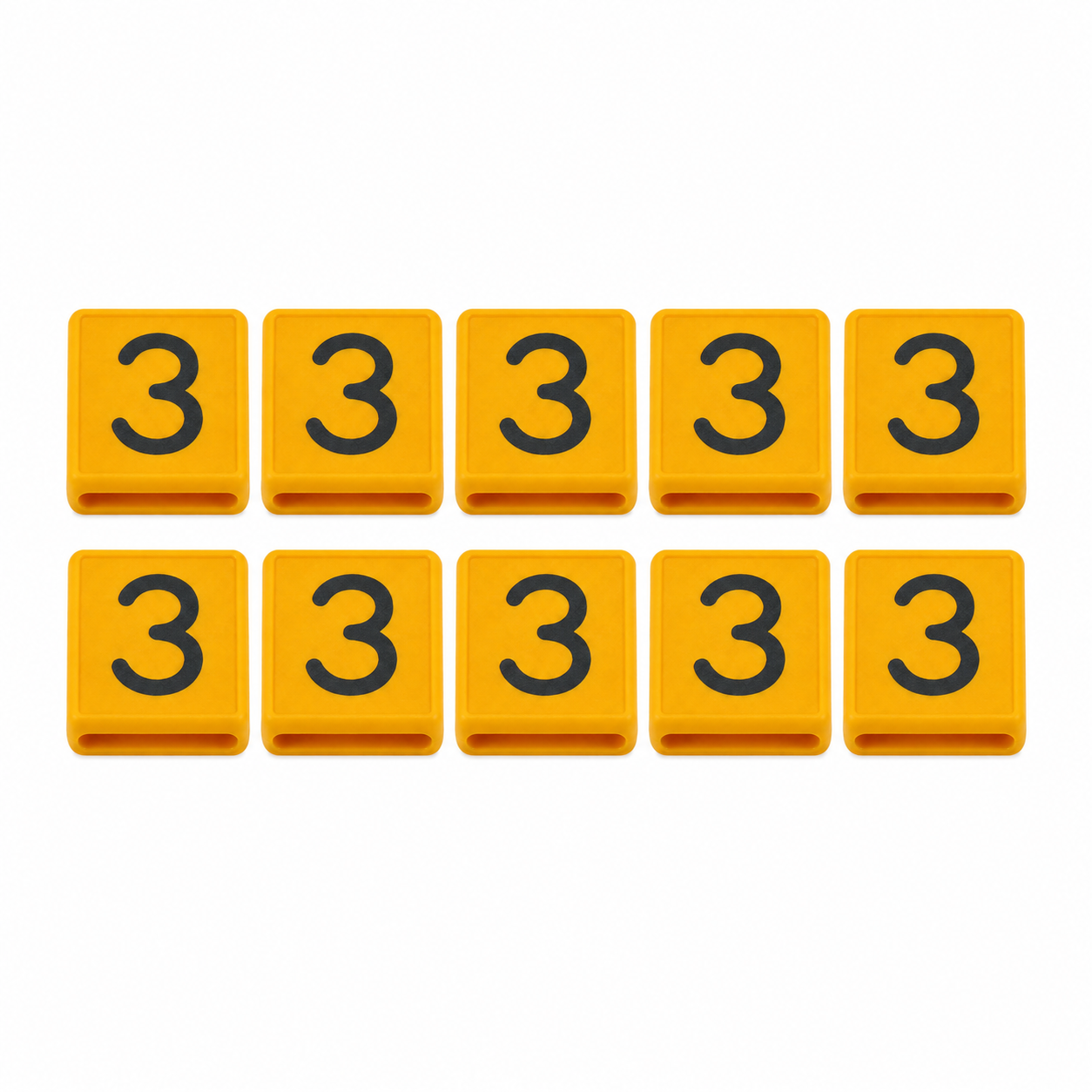 Kokernummers 0 t/m 9 - 10 stuks per nummer - Geel/Zwart - Kunststof veenummers - 40 x 40 mm