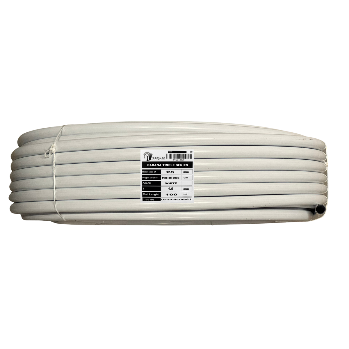 Irrigate PE-slang – Ongeperforeerd – Ø20 mm & Ø25 mm – 3-laags wit/zwart/wit
